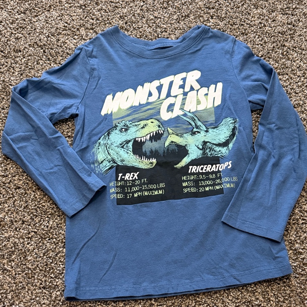 Kids Blue Monster Clash Long Sleeve Tee